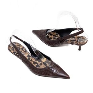 Dolce & Gabbana Brown Snakeskin-Textured Leather Slingback Kitten‎ Heels – Sz:36